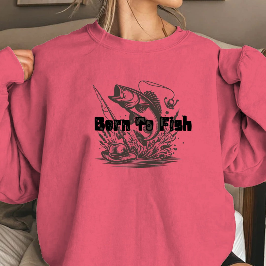 Born to Fish Crewneck Sweatshirt, Fishing Graphic Pullover for Anglers, Retro Fisherman Gift, Outdoor Angler Apparel, Ocean Fishing Crewneck
