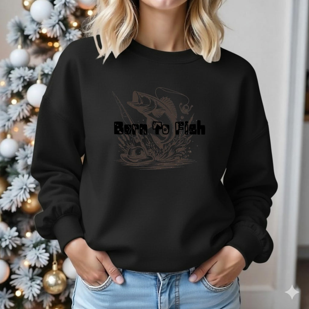 Born to Fish Crewneck Sweatshirt, Fishing Graphic Pullover for Anglers, Retro Fisherman Gift, Outdoor Angler Apparel, Ocean Fishing Crewneck