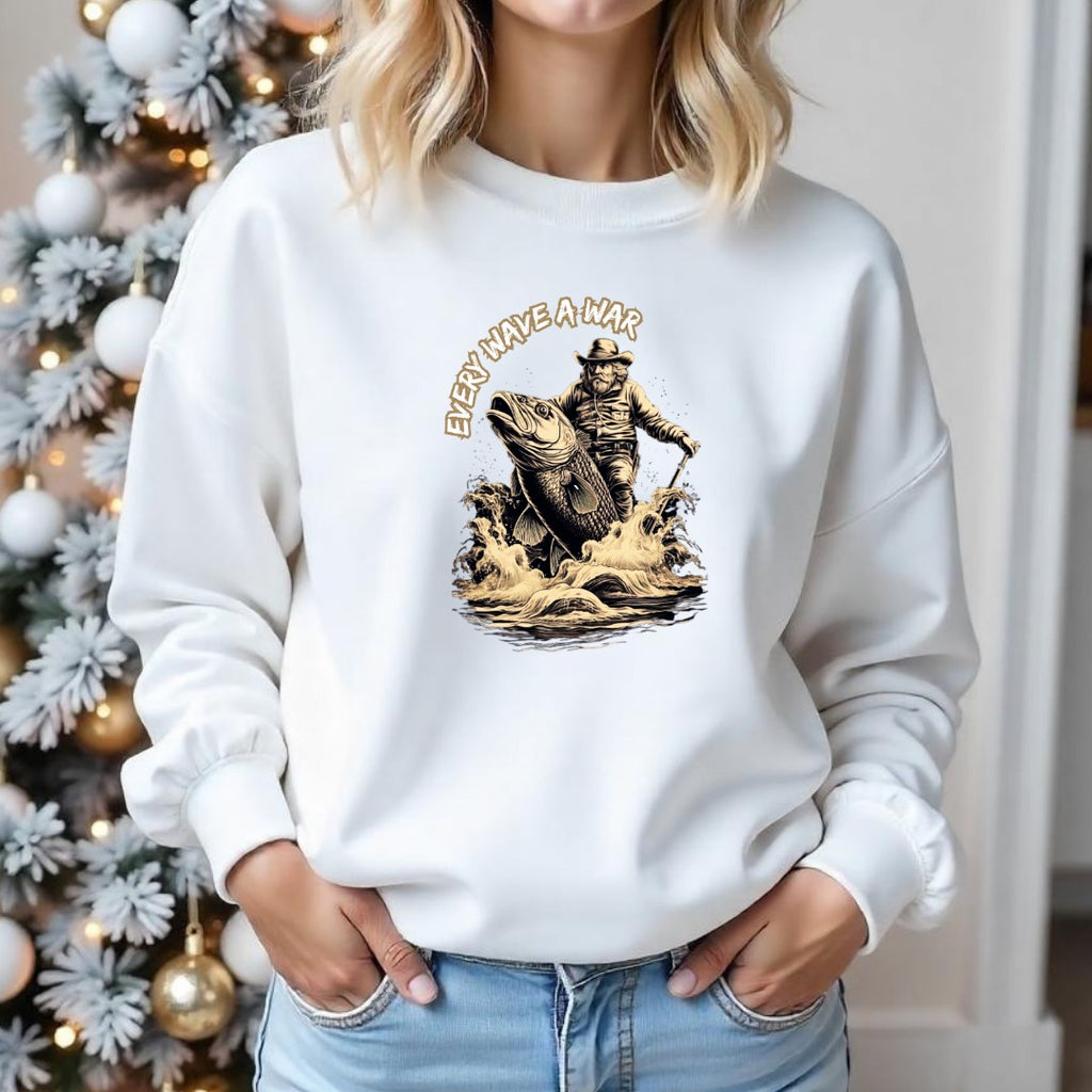 Blue Line Fish Crewneck Sweatshirt, Fishing Graphic Pullover, Angler Gift, Retro Ocean Fisherman Apparel, Outdoor Fishing Crewneck Pullover