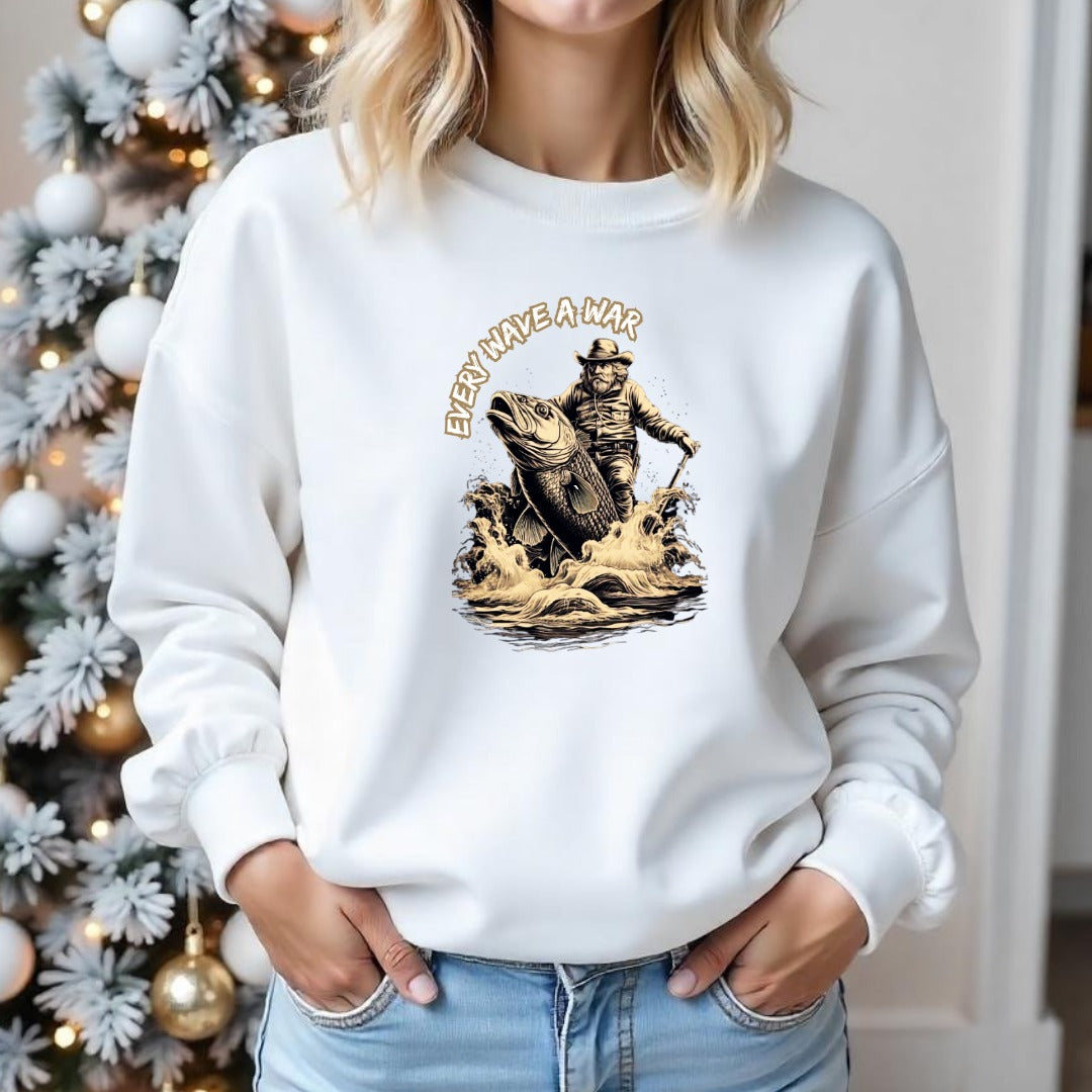 Blue Line Fish Crewneck Sweatshirt, Fishing Graphic Pullover, Angler Gift, Retro Ocean Fisherman Apparel, Outdoor Fishing Crewneck Pullover