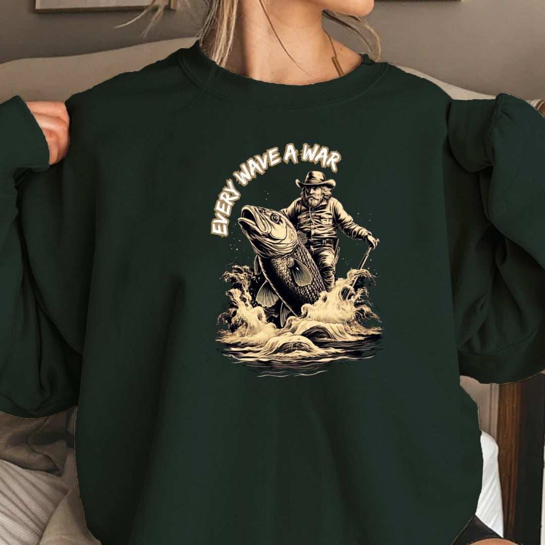 Blue Line Fish Crewneck Sweatshirt, Fishing Graphic Pullover, Angler Gift, Retro Ocean Fisherman Apparel, Outdoor Fishing Crewneck Pullover