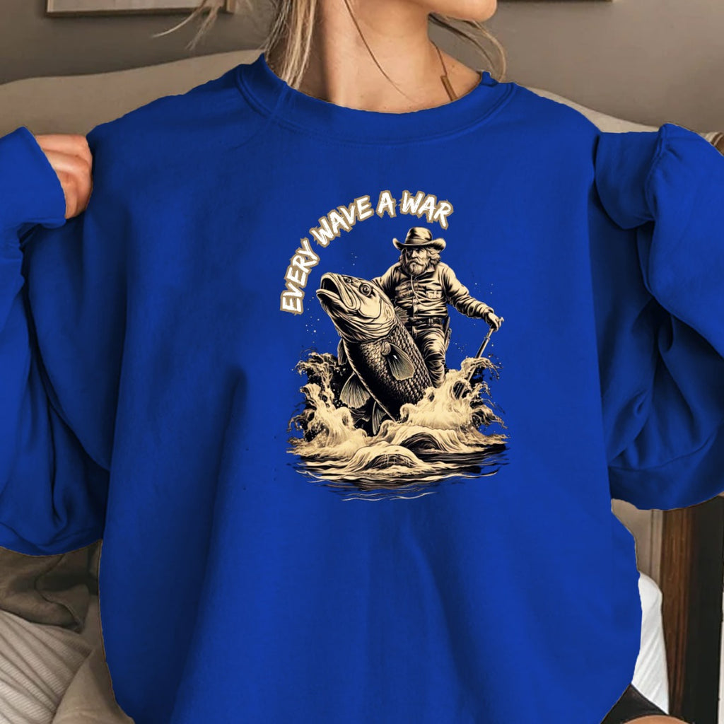 Blue Line Fish Crewneck Sweatshirt, Fishing Graphic Pullover, Angler Gift, Retro Ocean Fisherman Apparel, Outdoor Fishing Crewneck Pullover