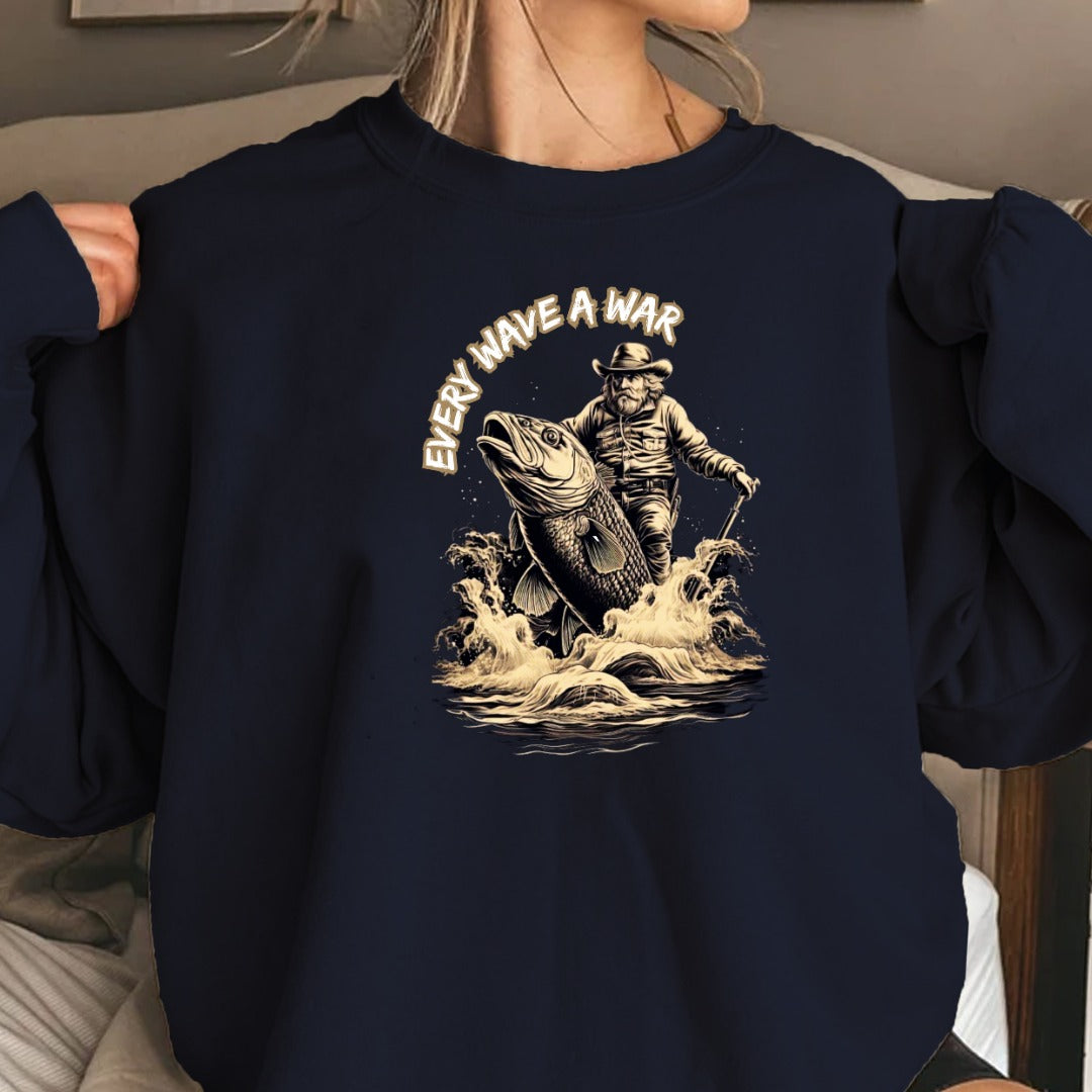 Blue Line Fish Crewneck Sweatshirt, Fishing Graphic Pullover, Angler Gift, Retro Ocean Fisherman Apparel, Outdoor Fishing Crewneck Pullover