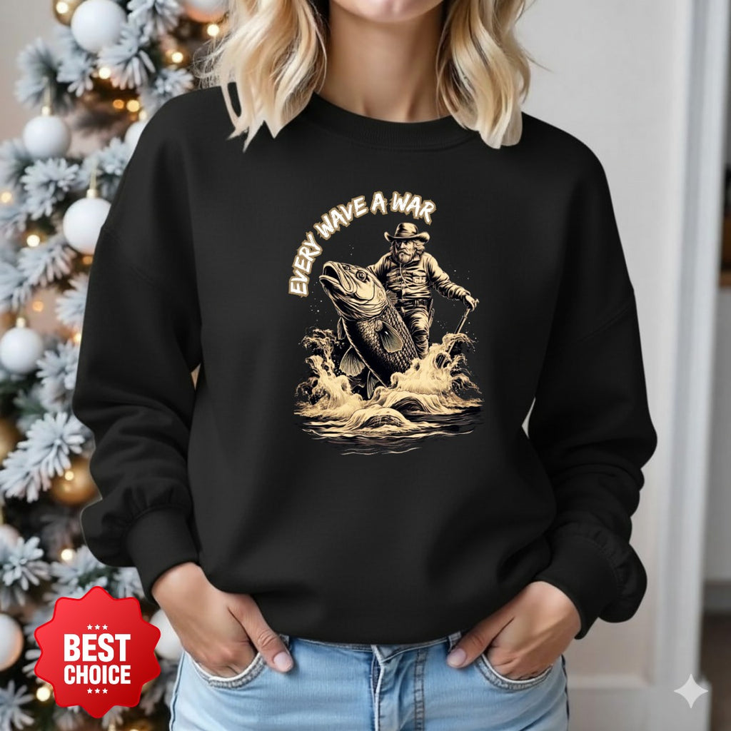 Blue Line Fish Crewneck Sweatshirt, Fishing Graphic Pullover, Angler Gift, Retro Ocean Fisherman Apparel, Outdoor Fishing Crewneck Pullover