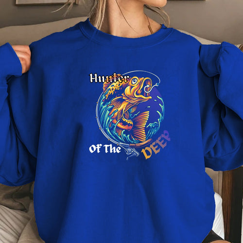 Dive Deep Crewneck Sweatshirt, Koi Wave Graphic Pullover, Fishing & Aquatic Gift, Retro Ocean Koi Design, Outdoor Angler Crewneck