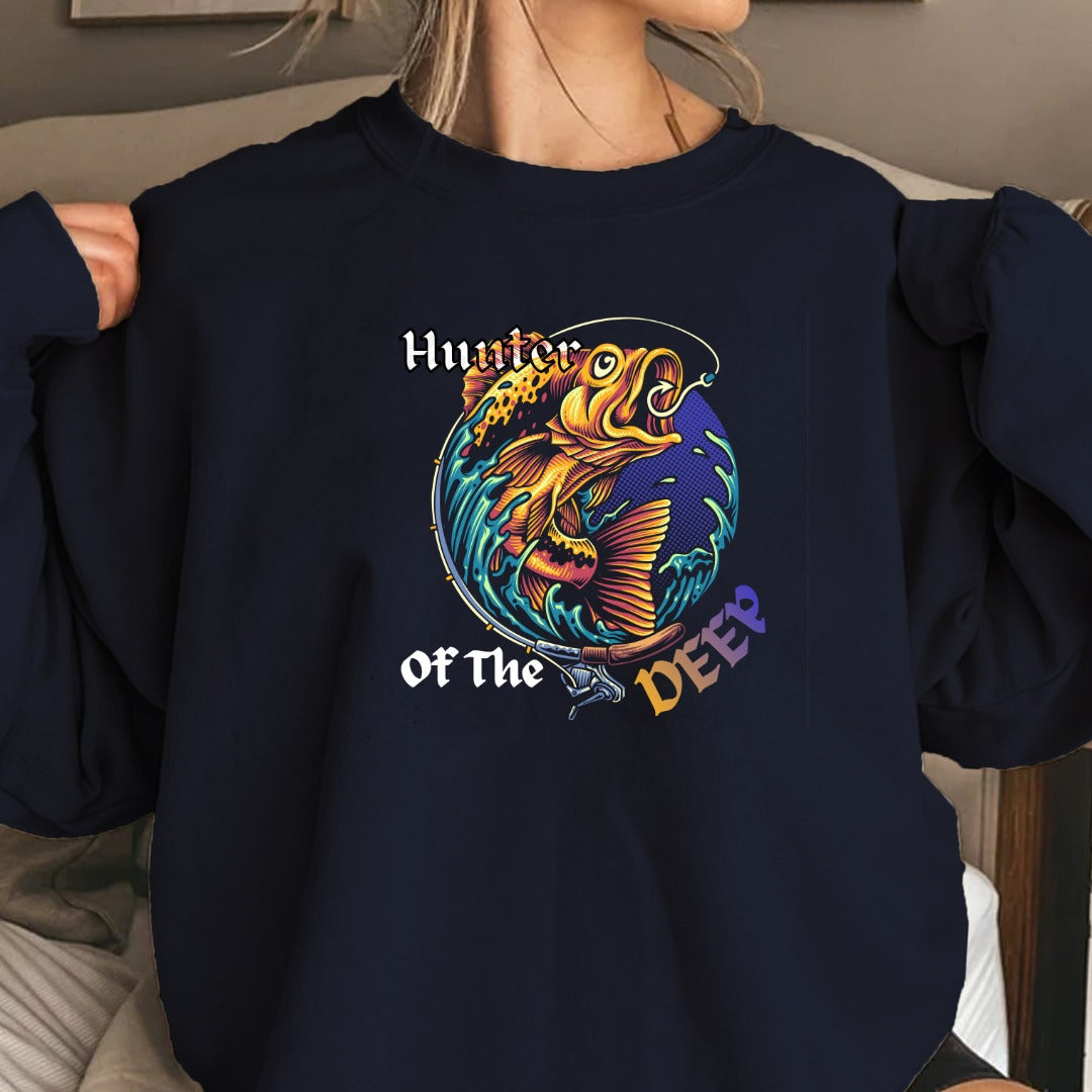 Dive Deep Crewneck Sweatshirt, Koi Wave Graphic Pullover, Fishing & Aquatic Gift, Retro Ocean Koi Design, Outdoor Angler Crewneck