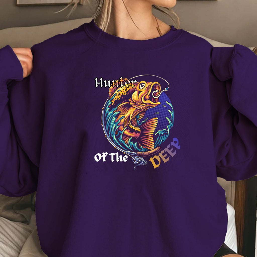 Dive Deep Crewneck Sweatshirt, Koi Wave Graphic Pullover, Fishing & Aquatic Gift, Retro Ocean Koi Design, Outdoor Angler Crewneck