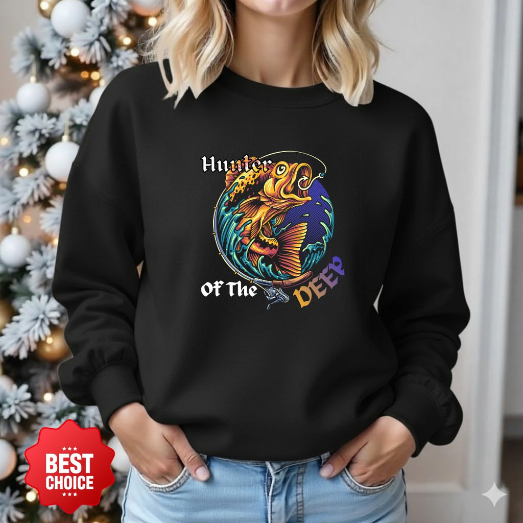 Dive Deep Crewneck Sweatshirt, Koi Wave Graphic Pullover, Fishing & Aquatic Gift, Retro Ocean Koi Design, Outdoor Angler Crewneck