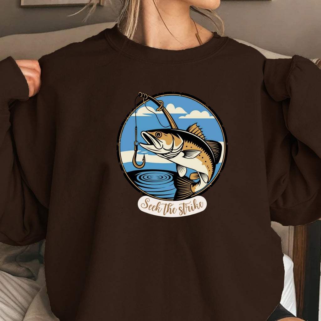 Seize the Strike Fishing Crewneck Sweatshirt, Fish Graphic Pullover, Angler Gift, Retro Ocean Fishing Apparel, Outdoor Fisherman Crewneck