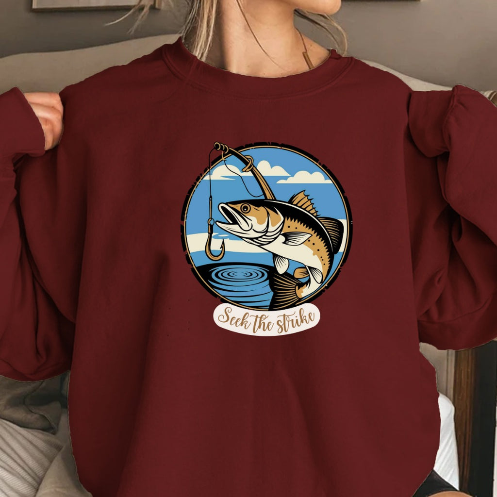 Seize the Strike Fishing Crewneck Sweatshirt, Fish Graphic Pullover, Angler Gift, Retro Ocean Fishing Apparel, Outdoor Fisherman Crewneck