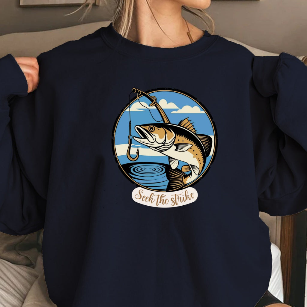 Seize the Strike Fishing Crewneck Sweatshirt, Fish Graphic Pullover, Angler Gift, Retro Ocean Fishing Apparel, Outdoor Fisherman Crewneck
