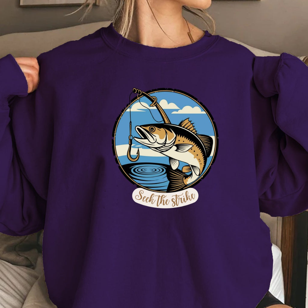 Seize the Strike Fishing Crewneck Sweatshirt, Fish Graphic Pullover, Angler Gift, Retro Ocean Fishing Apparel, Outdoor Fisherman Crewneck