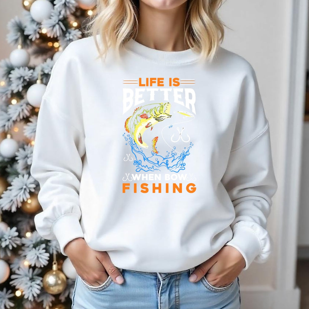 Life Is Fishing Sweatshirt, Bass Jumping Graphic Crewneck, Fisherman Gift, Retro Angler Pullover, Outdoor Bass Fishing Apparel, Ocean Crewneck