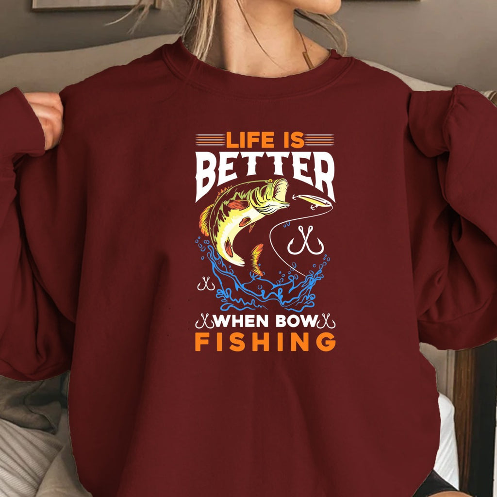 Life Is Fishing Sweatshirt, Bass Jumping Graphic Crewneck, Fisherman Gift, Retro Angler Pullover, Outdoor Bass Fishing Apparel, Ocean Crewneck