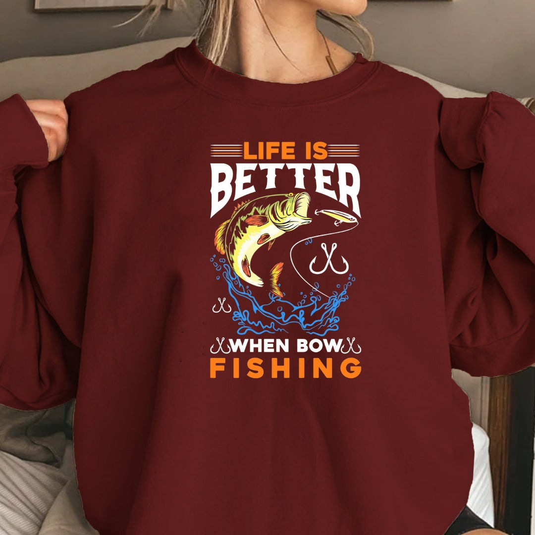 Life Is Fishing Sweatshirt, Bass Jumping Graphic Crewneck, Fisherman Gift, Retro Angler Pullover, Outdoor Bass Fishing Apparel, Ocean Crewneck