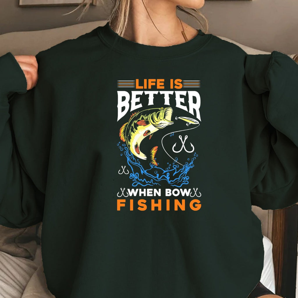Life Is Fishing Sweatshirt, Bass Jumping Graphic Crewneck, Fisherman Gift, Retro Angler Pullover, Outdoor Bass Fishing Apparel, Ocean Crewneck