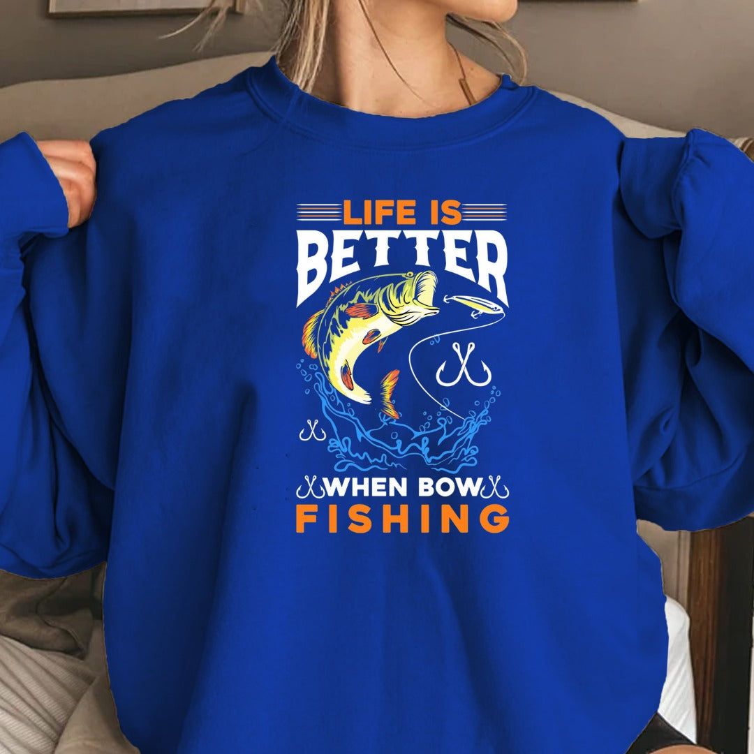 Life Is Fishing Sweatshirt, Bass Jumping Graphic Crewneck, Fisherman Gift, Retro Angler Pullover, Outdoor Bass Fishing Apparel, Ocean Crewneck