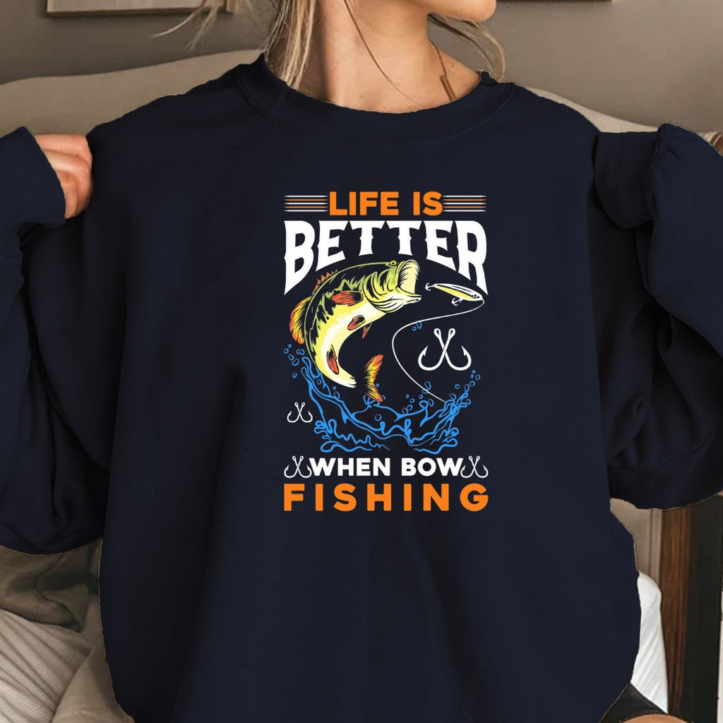 Life Is Fishing Sweatshirt, Bass Jumping Graphic Crewneck, Fisherman Gift, Retro Angler Pullover, Outdoor Bass Fishing Apparel, Ocean Crewneck