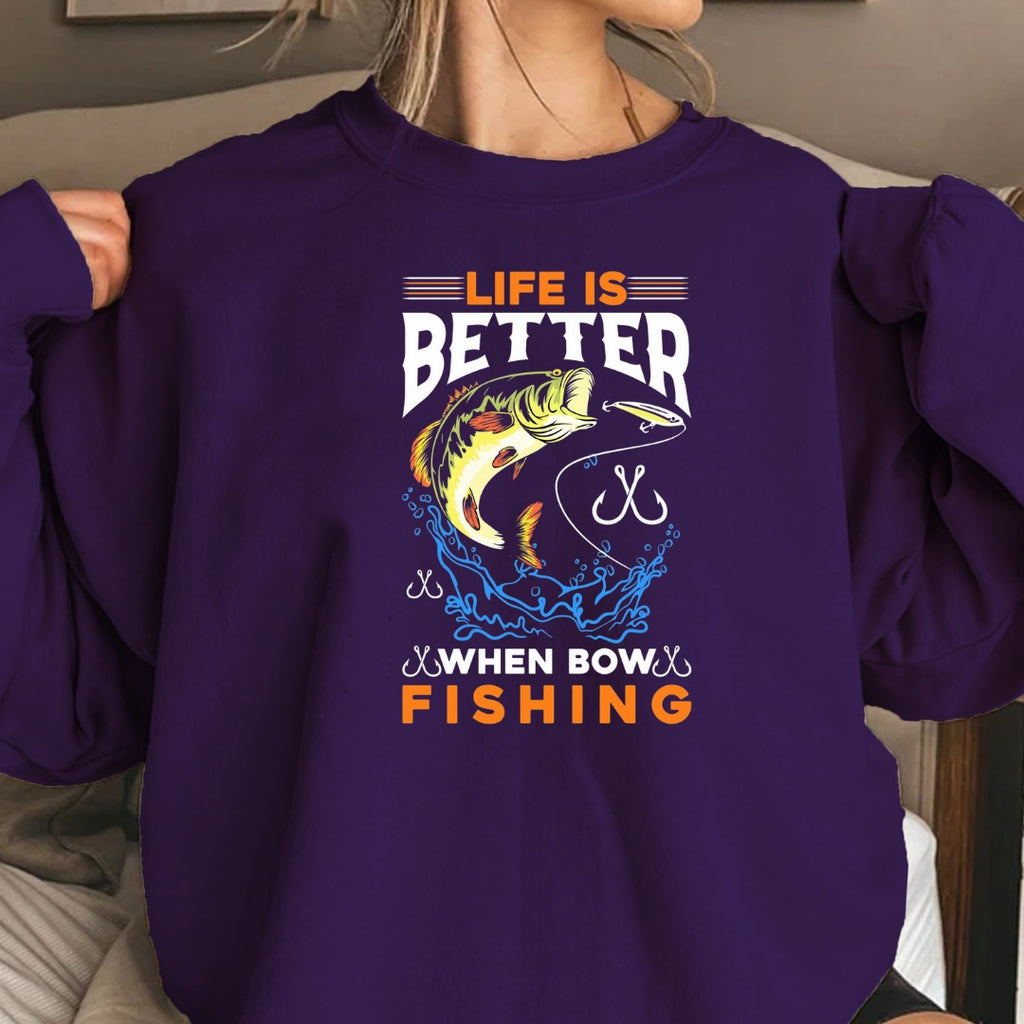 Life Is Fishing Sweatshirt, Bass Jumping Graphic Crewneck, Fisherman Gift, Retro Angler Pullover, Outdoor Bass Fishing Apparel, Ocean Crewneck