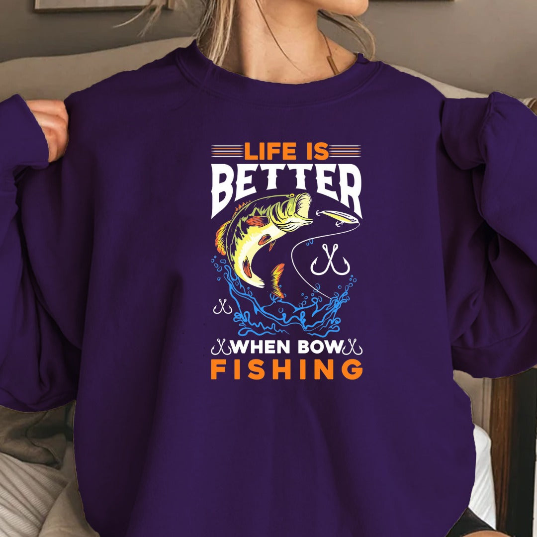 Life Is Fishing Sweatshirt, Bass Jumping Graphic Crewneck, Fisherman Gift, Retro Angler Pullover, Outdoor Bass Fishing Apparel, Ocean Crewneck