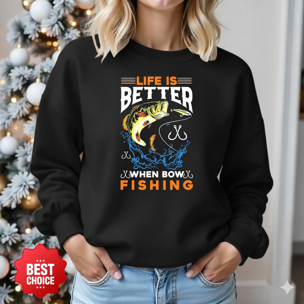 Life Is Fishing Sweatshirt, Bass Jumping Graphic Crewneck, Fisherman Gift, Retro Angler Pullover, Outdoor Bass Fishing Apparel, Ocean Crewneck