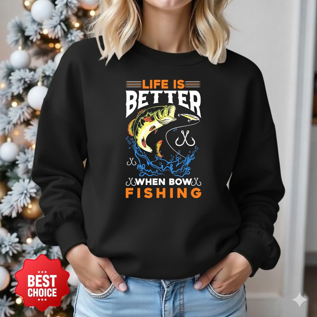Life Is Fishing Sweatshirt, Bass Jumping Graphic Crewneck, Fisherman Gift, Retro Angler Pullover, Outdoor Bass Fishing Apparel, Ocean Crewneck