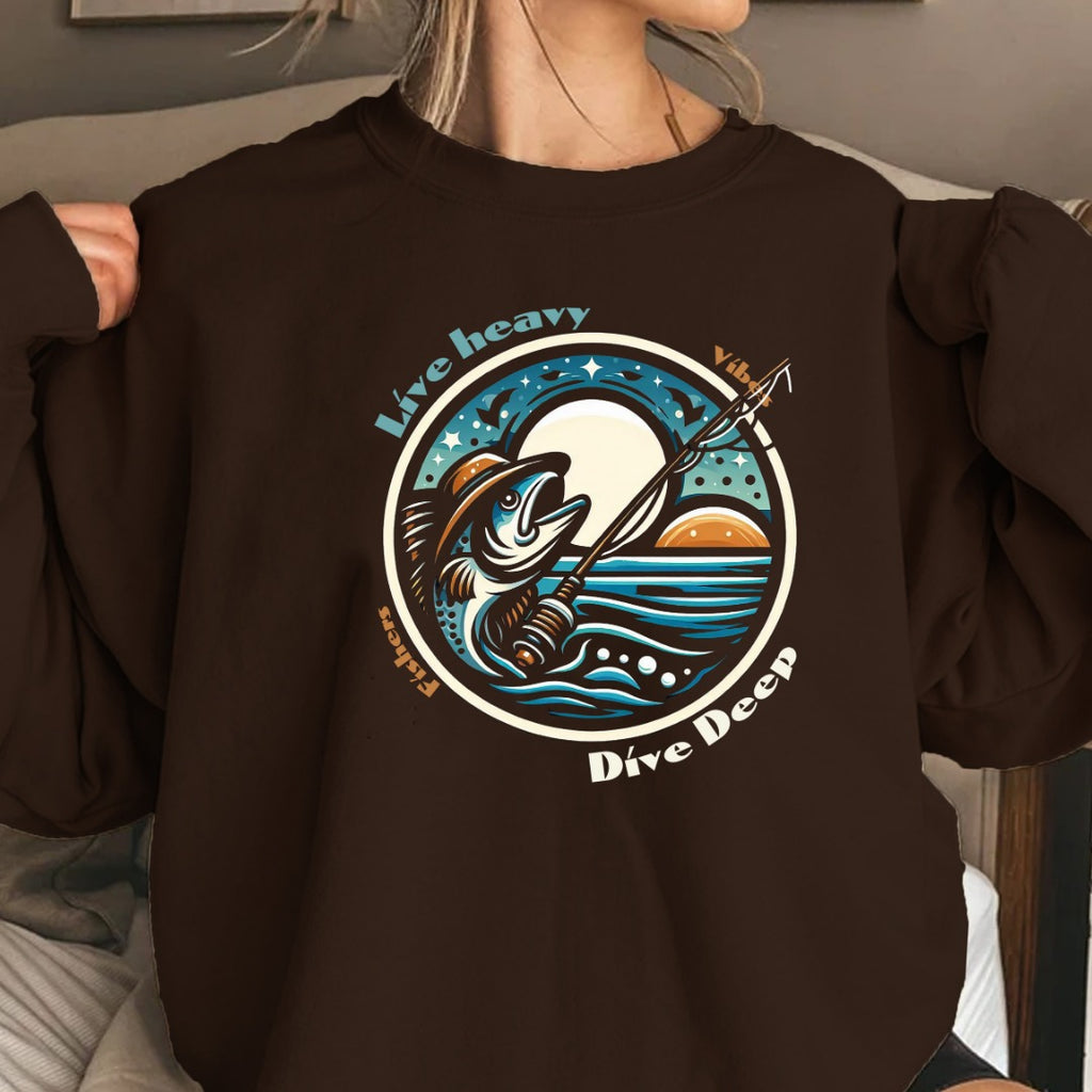 Live Heavy Crewneck Sweatshirt, Surf Wave Graphic Cozy Pullover, Beach Lover Gift, Retro Ocean Surf Apparel, Casual Wave Crewneck Pullover