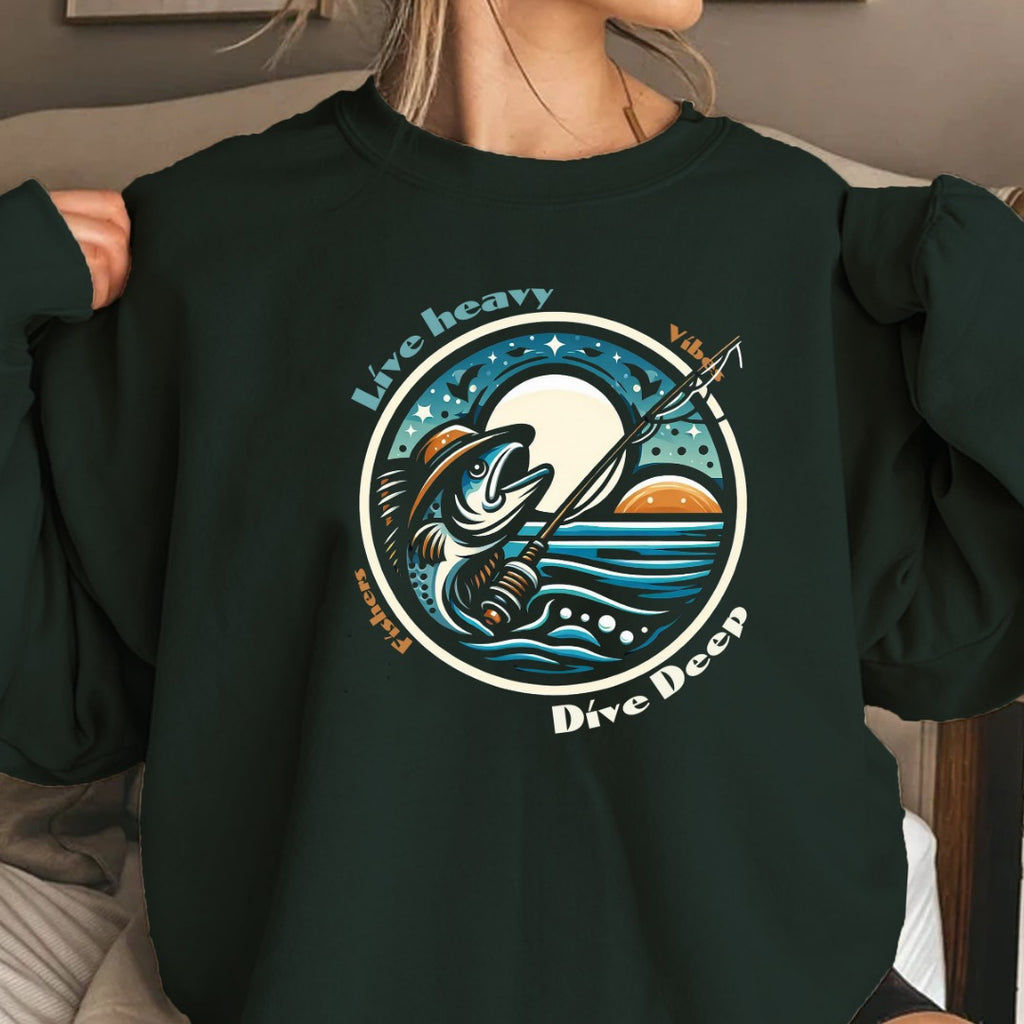 Live Heavy Crewneck Sweatshirt, Surf Wave Graphic Cozy Pullover, Beach Lover Gift, Retro Ocean Surf Apparel, Casual Wave Crewneck Pullover