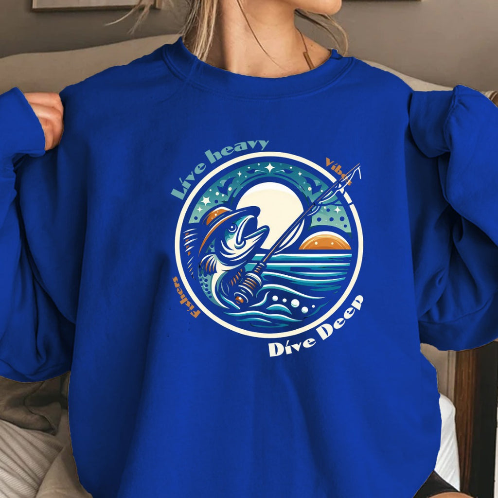 Live Heavy Crewneck Sweatshirt, Surf Wave Graphic Cozy Pullover, Beach Lover Gift, Retro Ocean Surf Apparel, Casual Wave Crewneck Pullover
