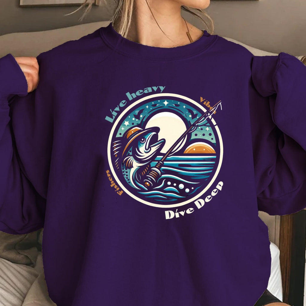 Live Heavy Crewneck Sweatshirt, Surf Wave Graphic Cozy Pullover, Beach Lover Gift, Retro Ocean Surf Apparel, Casual Wave Crewneck Pullover