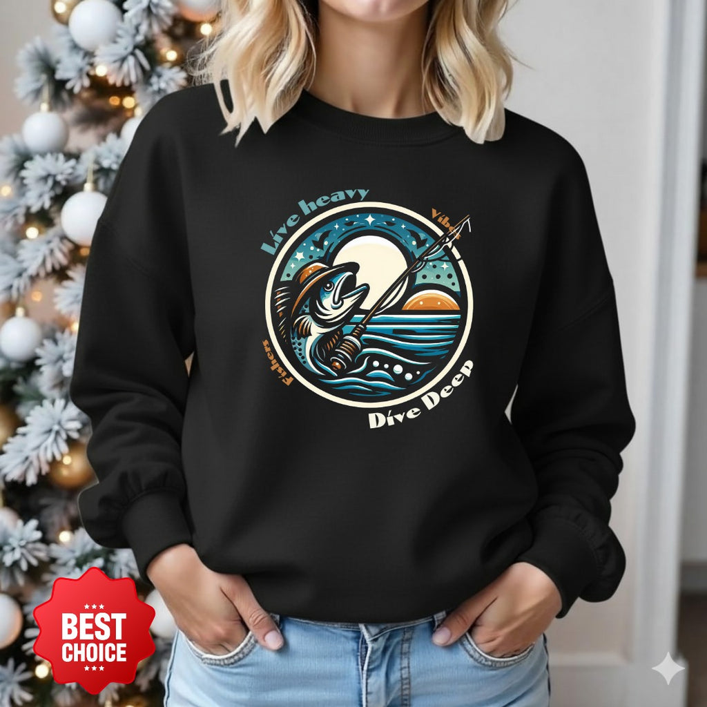 Live Heavy Crewneck Sweatshirt, Surf Wave Graphic Cozy Pullover, Beach Lover Gift, Retro Ocean Surf Apparel, Casual Wave Crewneck Pullover