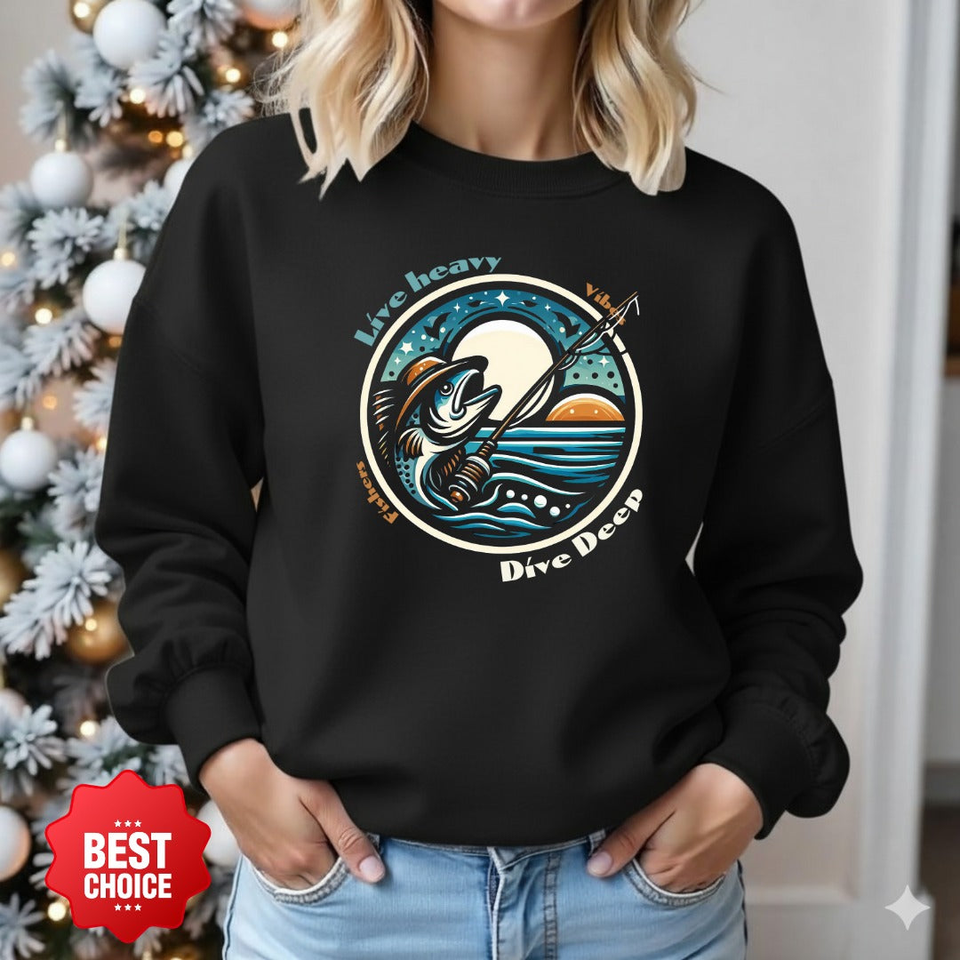 Live Heavy Crewneck Sweatshirt, Surf Wave Graphic Cozy Pullover, Beach Lover Gift, Retro Ocean Surf Apparel, Casual Wave Crewneck Pullover