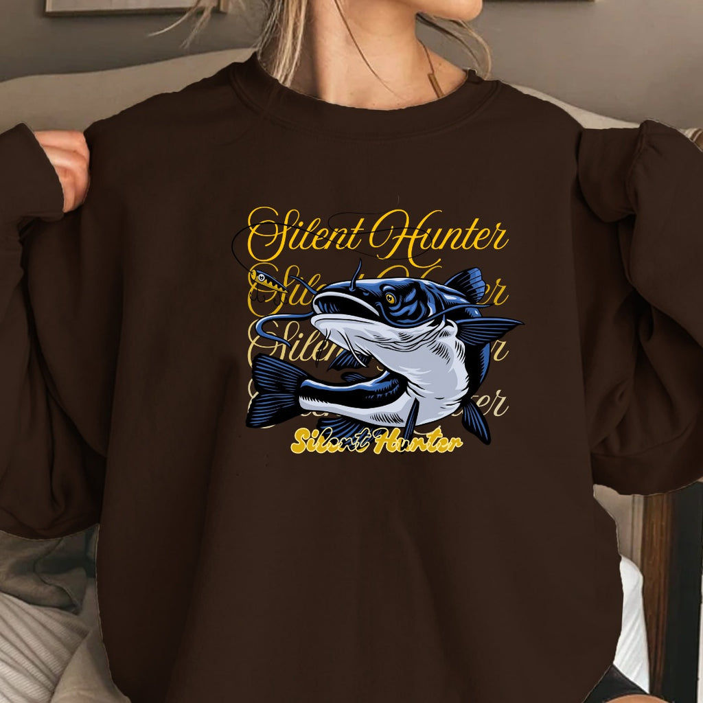 Shout Hunter Fishing Crewneck Sweatshirt, Marlin Graphic Pullover, Fisherman Gift, Retro Ocean Angler Apparel, Deep Sea Fishing Crewneck
