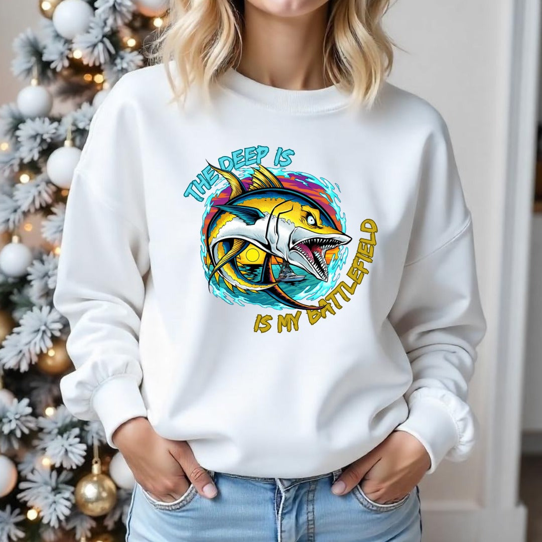 The Deep Is My Battleford Crewneck Sweatshirt, Tuna Fishing Graphic Pullover, Fisherman Gift, Retro Ocean Angler Apparel, Deep Sea Crewneck