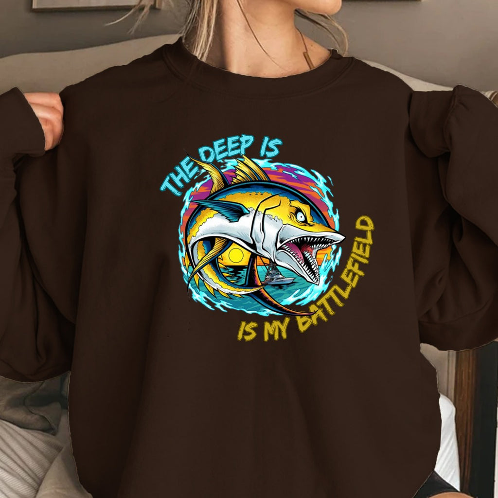 The Deep Is My Battleford Crewneck Sweatshirt, Tuna Fishing Graphic Pullover, Fisherman Gift, Retro Ocean Angler Apparel, Deep Sea Crewneck