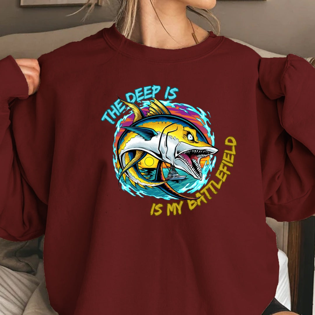 The Deep Is My Battleford Crewneck Sweatshirt, Tuna Fishing Graphic Pullover, Fisherman Gift, Retro Ocean Angler Apparel, Deep Sea Crewneck