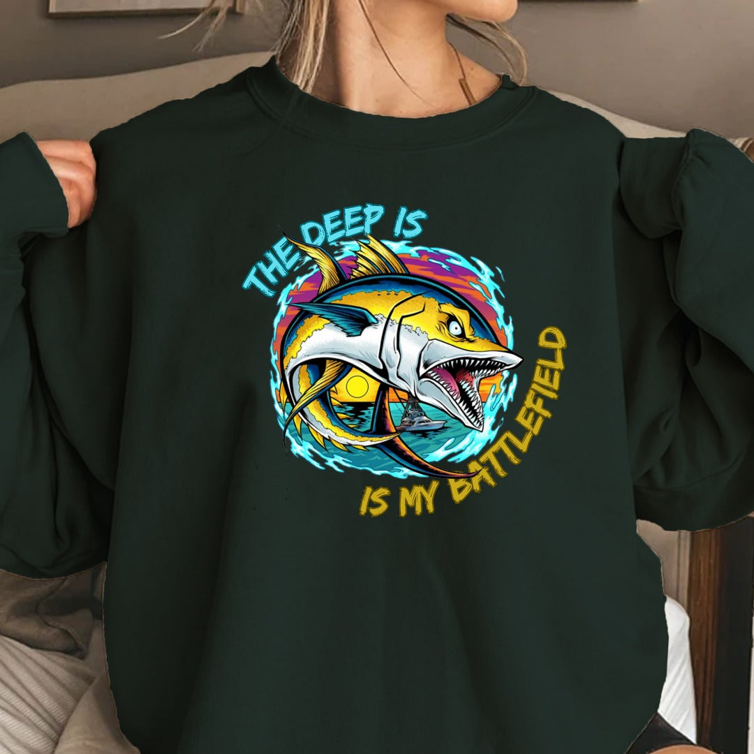 The Deep Is My Battleford Crewneck Sweatshirt, Tuna Fishing Graphic Pullover, Fisherman Gift, Retro Ocean Angler Apparel, Deep Sea Crewneck