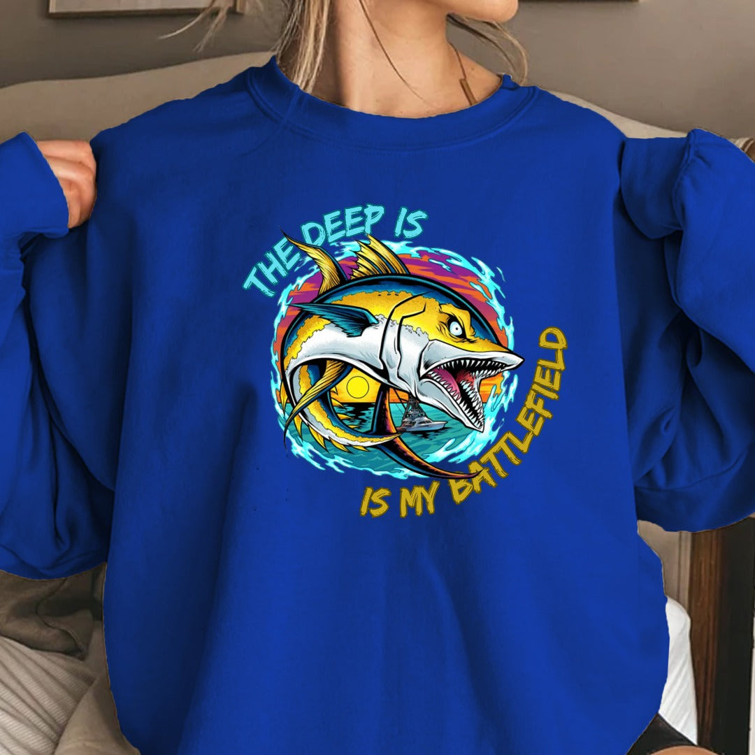The Deep Is My Battleford Crewneck Sweatshirt, Tuna Fishing Graphic Pullover, Fisherman Gift, Retro Ocean Angler Apparel, Deep Sea Crewneck