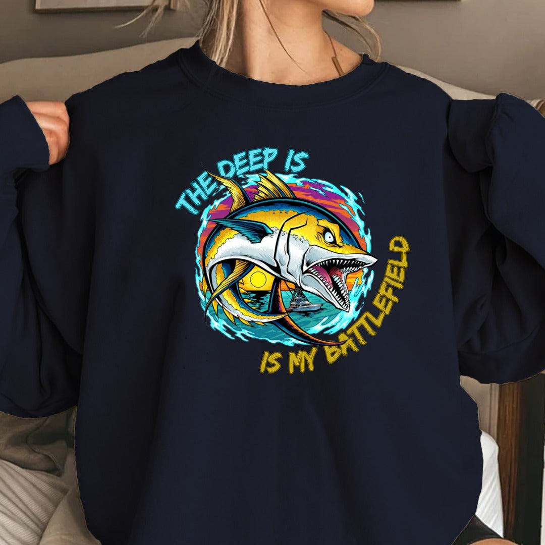 The Deep Is My Battleford Crewneck Sweatshirt, Tuna Fishing Graphic Pullover, Fisherman Gift, Retro Ocean Angler Apparel, Deep Sea Crewneck
