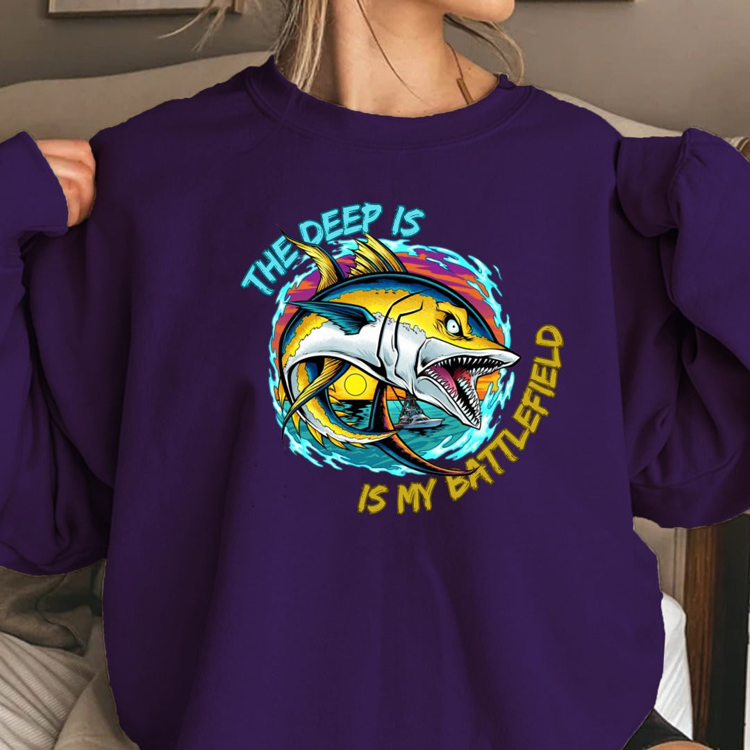 The Deep Is My Battleford Crewneck Sweatshirt, Tuna Fishing Graphic Pullover, Fisherman Gift, Retro Ocean Angler Apparel, Deep Sea Crewneck