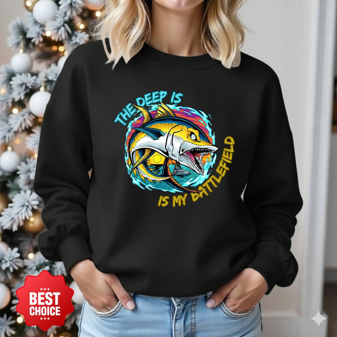 The Deep Is My Battleford Crewneck Sweatshirt, Tuna Fishing Graphic Pullover, Fisherman Gift, Retro Ocean Angler Apparel, Deep Sea Crewneck