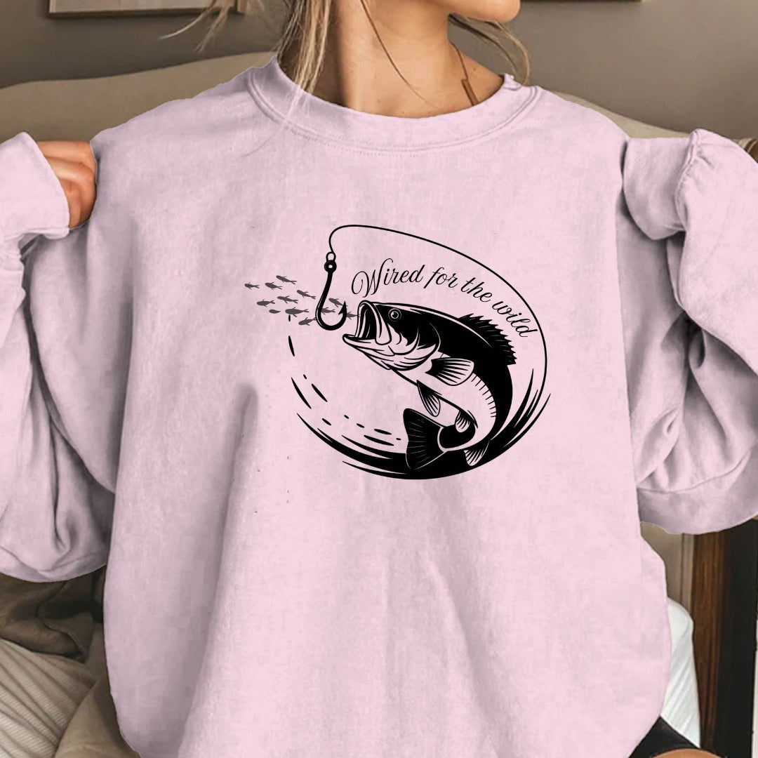 Hooked Me I’m Yours Fishing Crewneck Sweatshirt, Bass Graphic Pullover, Fisherman Gift, Retro Angler Apparel, Outdoor Bass Crewneck