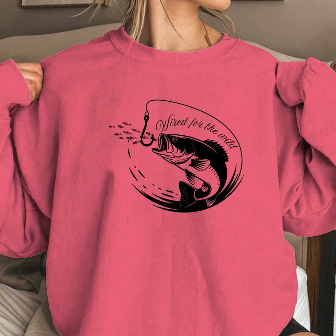 Hooked Me I’m Yours Fishing Crewneck Sweatshirt, Bass Graphic Pullover, Fisherman Gift, Retro Angler Apparel, Outdoor Bass Crewneck