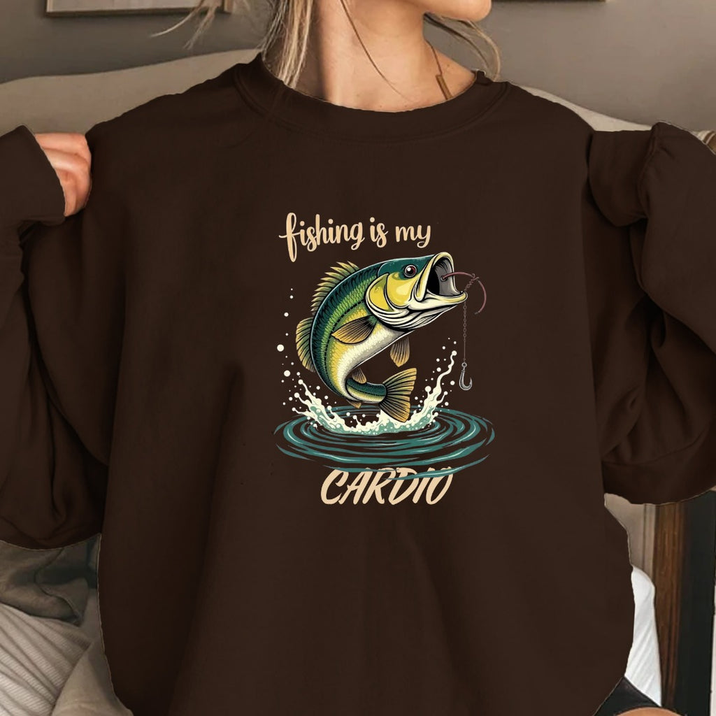 Fishing Is My Cardio Crewneck Sweatshirt, Graphic Pullover, Fisherman Gift, Retro Angler Apparel, Outdoor Ocean Fishing Crewneck