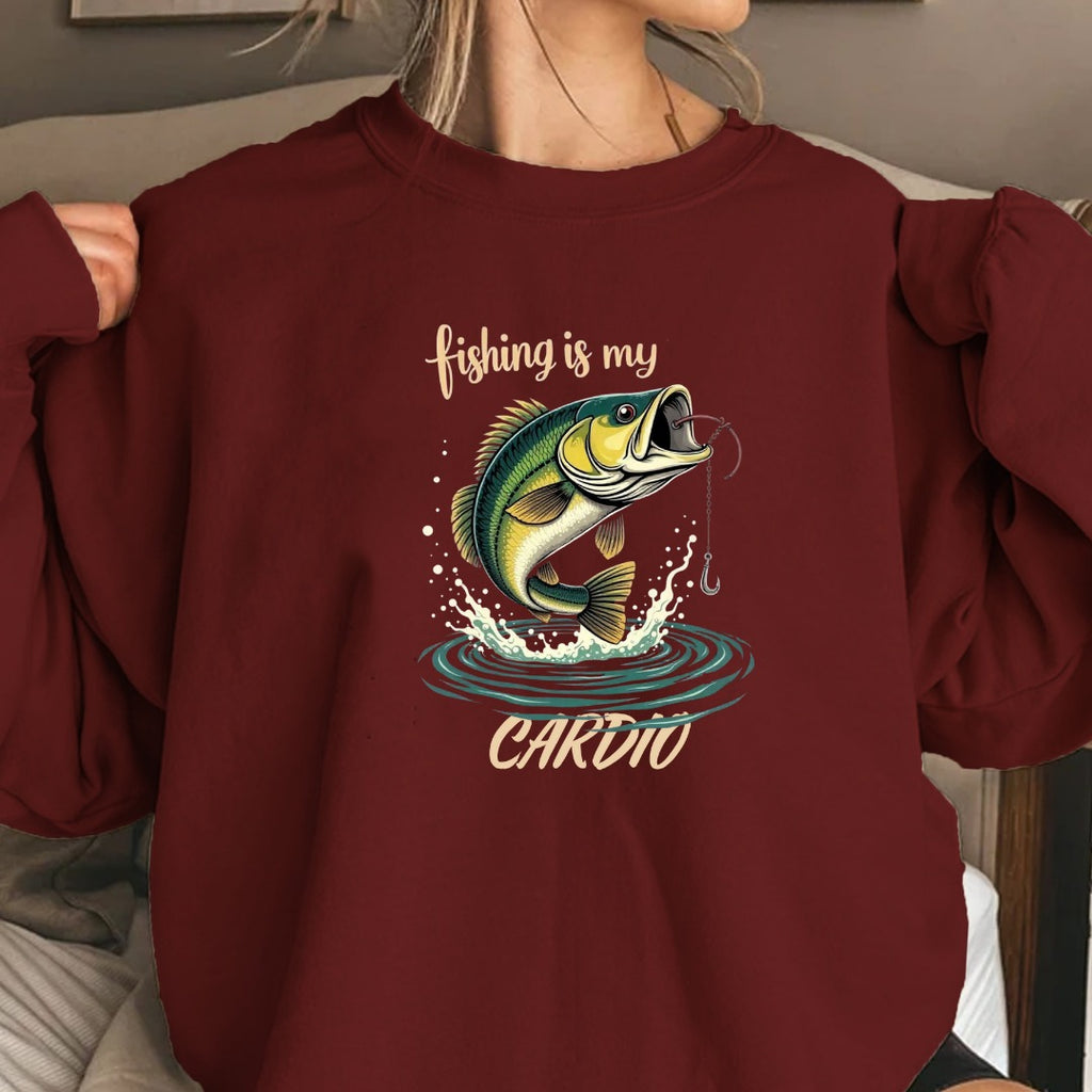 Fishing Is My Cardio Crewneck Sweatshirt, Graphic Pullover, Fisherman Gift, Retro Angler Apparel, Outdoor Ocean Fishing Crewneck