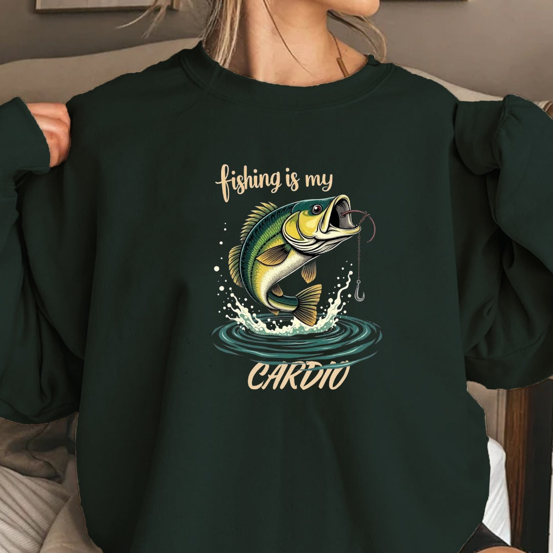 Fishing Is My Cardio Crewneck Sweatshirt, Graphic Pullover, Fisherman Gift, Retro Angler Apparel, Outdoor Ocean Fishing Crewneck