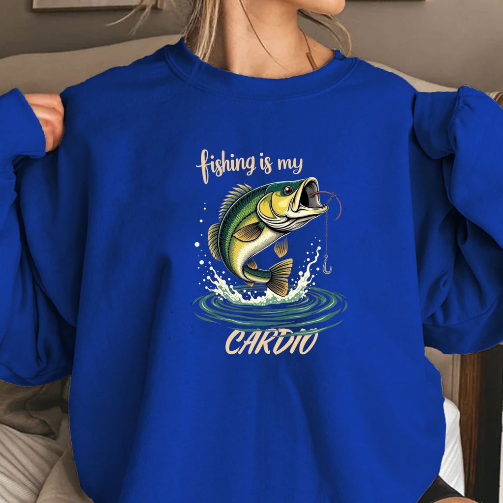 Fishing Is My Cardio Crewneck Sweatshirt, Graphic Pullover, Fisherman Gift, Retro Angler Apparel, Outdoor Ocean Fishing Crewneck