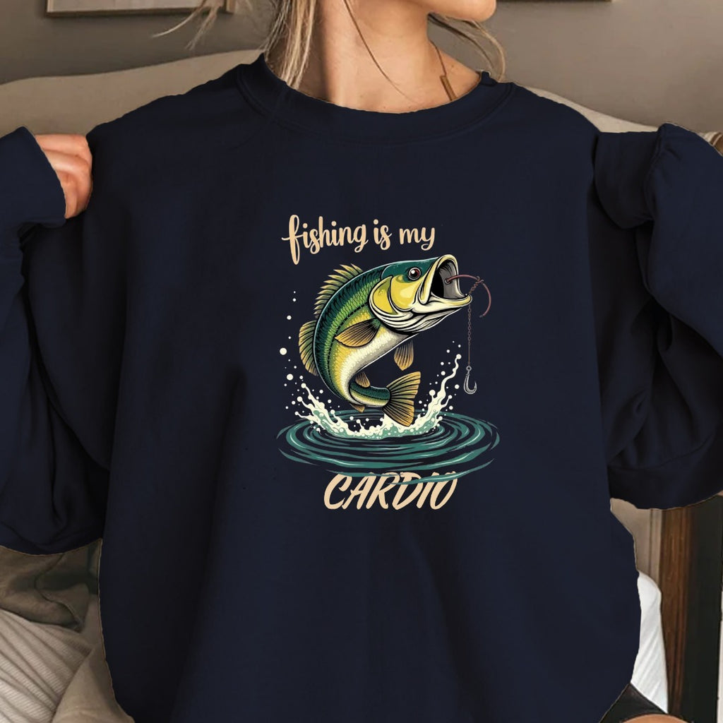 Fishing Is My Cardio Crewneck Sweatshirt, Graphic Pullover, Fisherman Gift, Retro Angler Apparel, Outdoor Ocean Fishing Crewneck