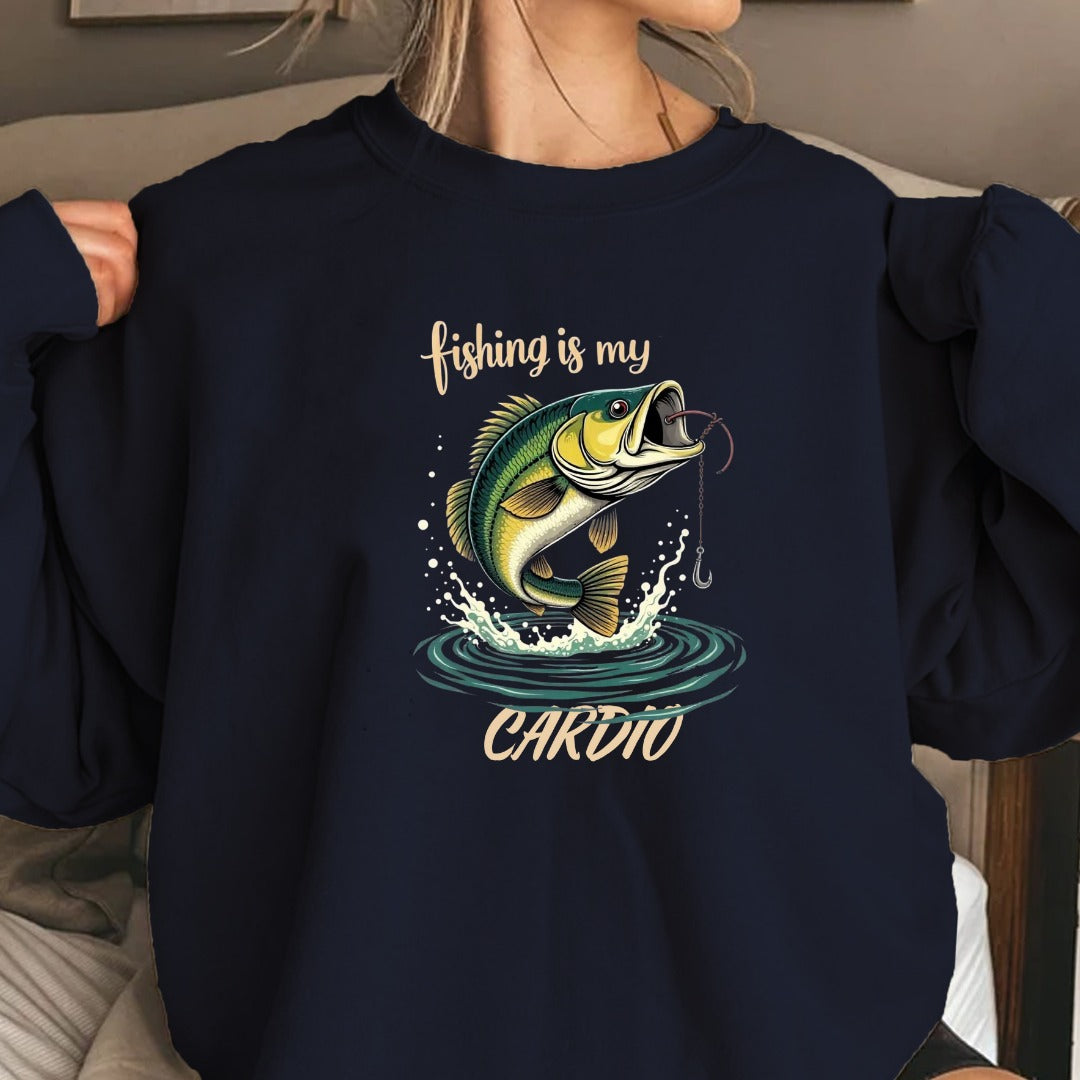 Fishing Is My Cardio Crewneck Sweatshirt, Graphic Pullover, Fisherman Gift, Retro Angler Apparel, Outdoor Ocean Fishing Crewneck