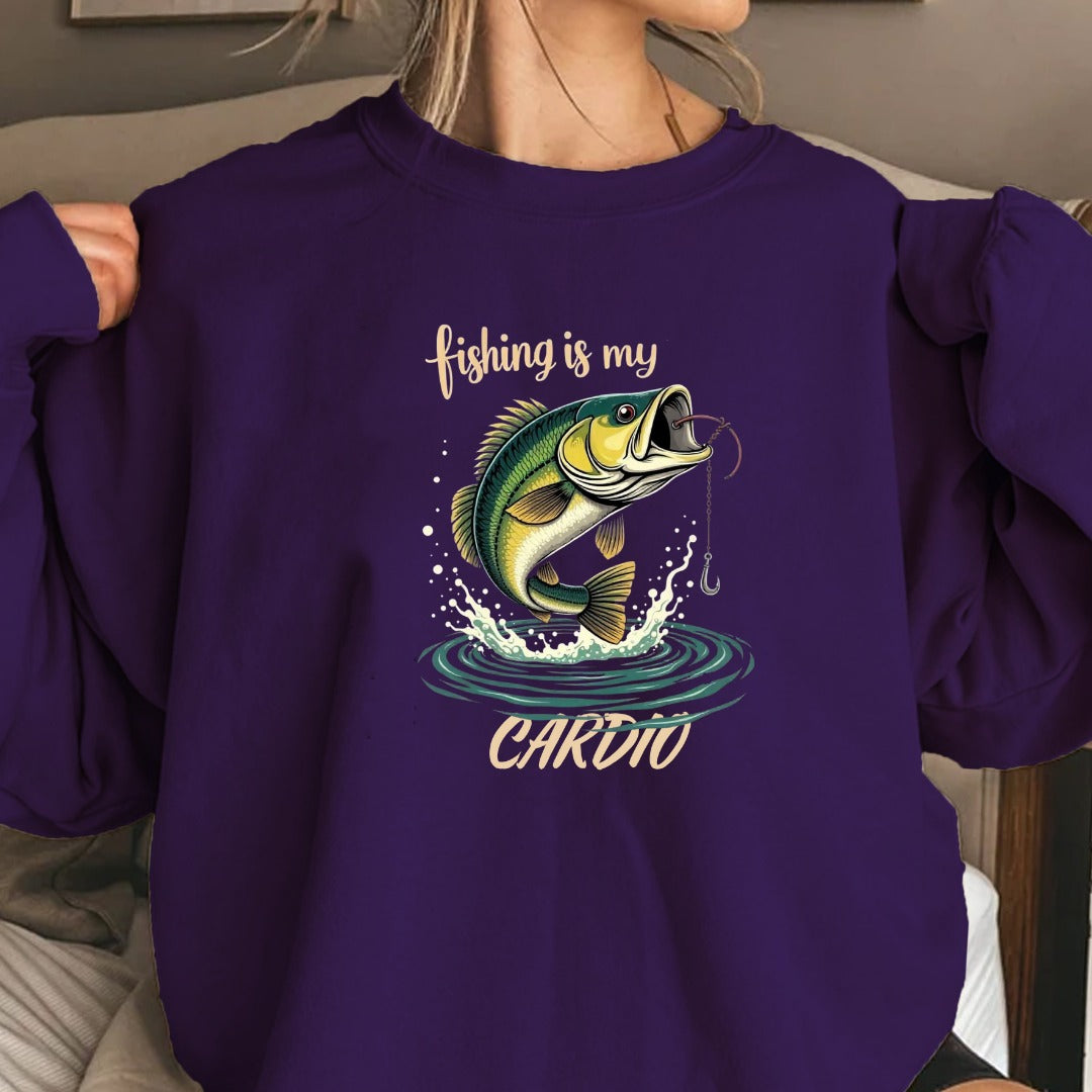 Fishing Is My Cardio Crewneck Sweatshirt, Graphic Pullover, Fisherman Gift, Retro Angler Apparel, Outdoor Ocean Fishing Crewneck